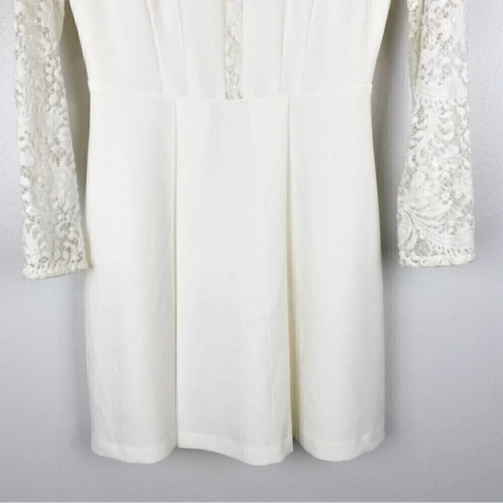 Gianni Bini Scoop Neck Lace Long Sleeve Pleated Dress Ivory Size 4 - Picture 4 of 10